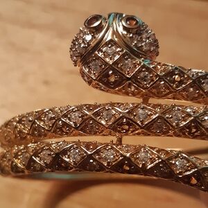 1990s Cuff Bracelet Vintage Snake Rhinestone Marked 925
